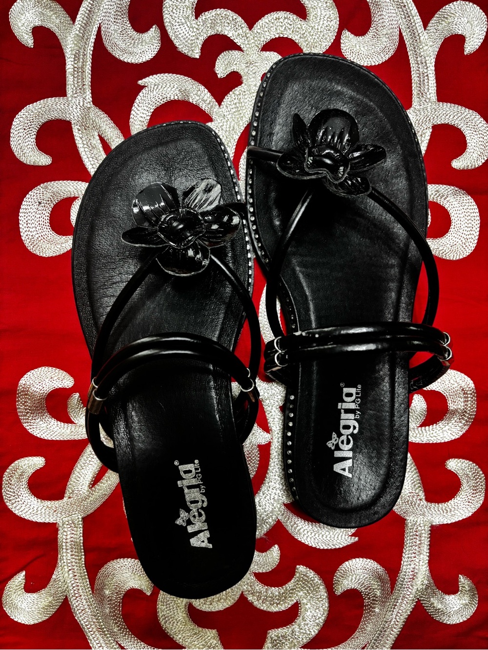 Alegria Black Floral Thong Sandals